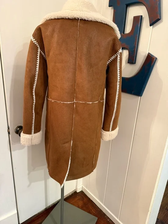 Avec Les Filles anthropologie brown Women’s shearling Coat Sz L NWT - Picture 6 of 6